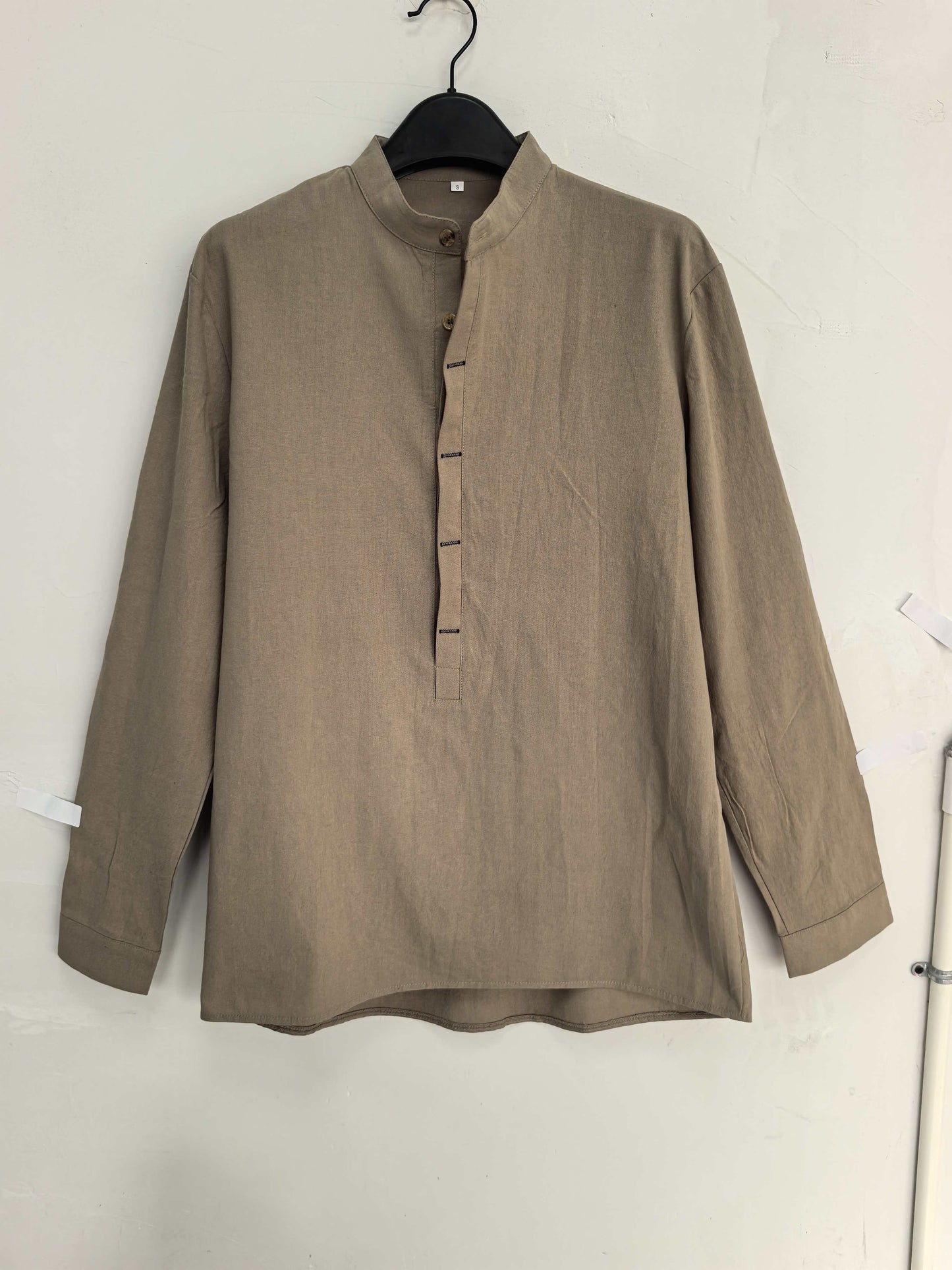 Langærmet Henley-skjorte til mænd i afslappet, smart Mao-krave-stil