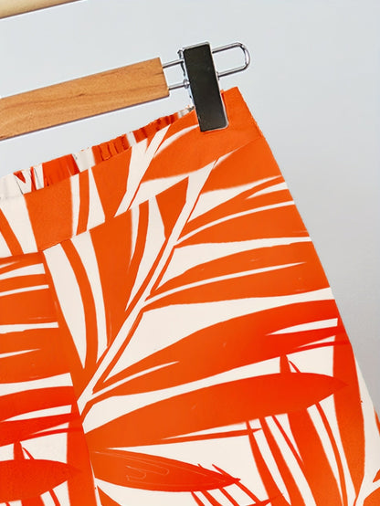Completo casual donna – Outfit chic tropicale con motivo fogliame, stile ampio ideale per estate e vacanze
