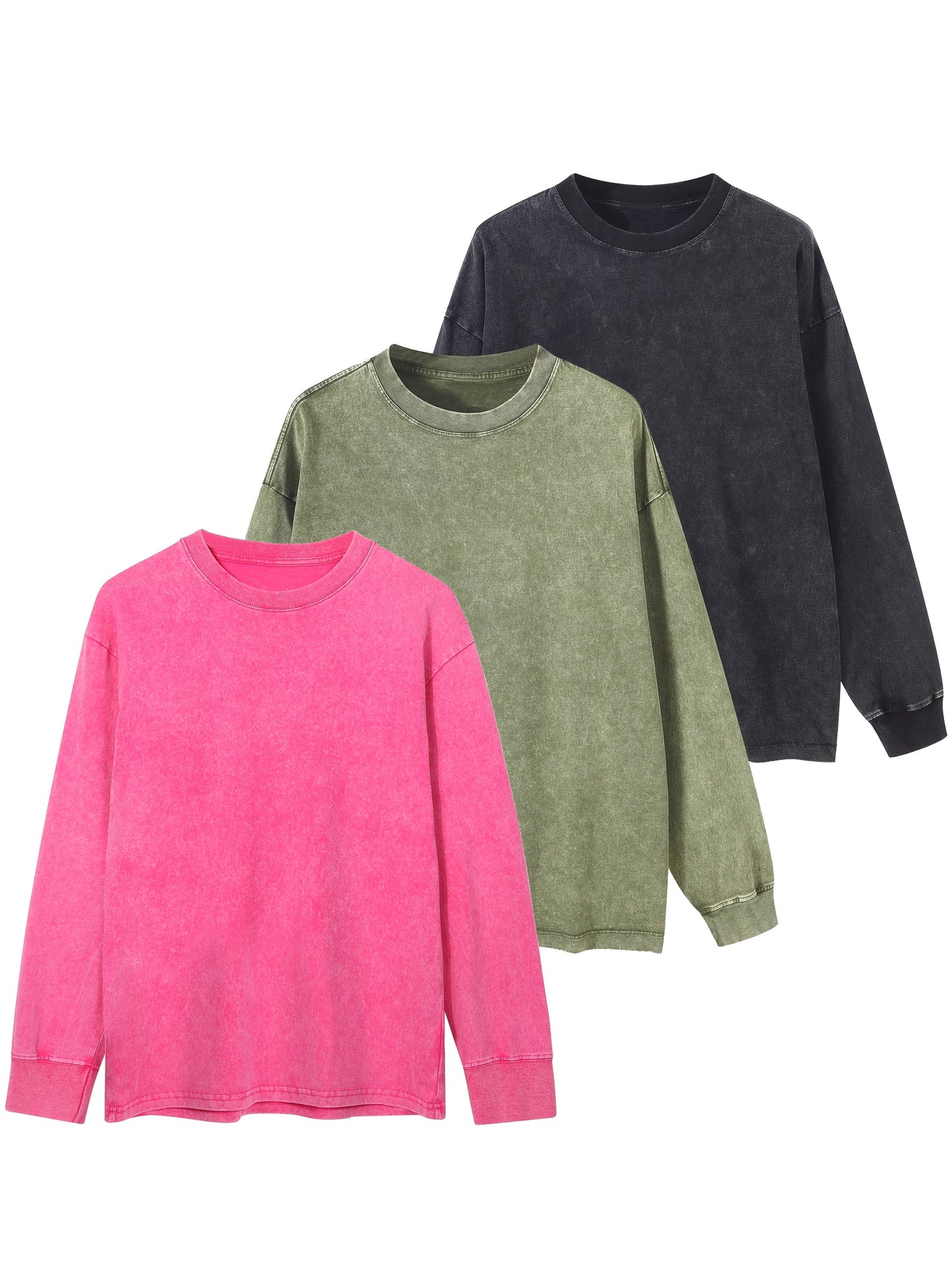 Sweat-shirt unisex lavé col rond décontracté à manches longues effet délavé