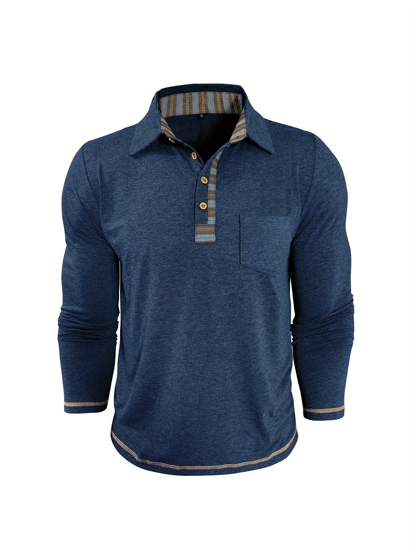 Polo Homme Manches Longues Détails Ethniques Boutons Beige