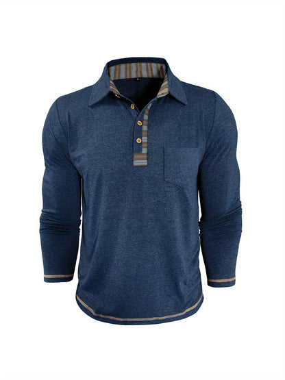 Polo Homme Manches Longues Détails Ethniques Boutons Beige