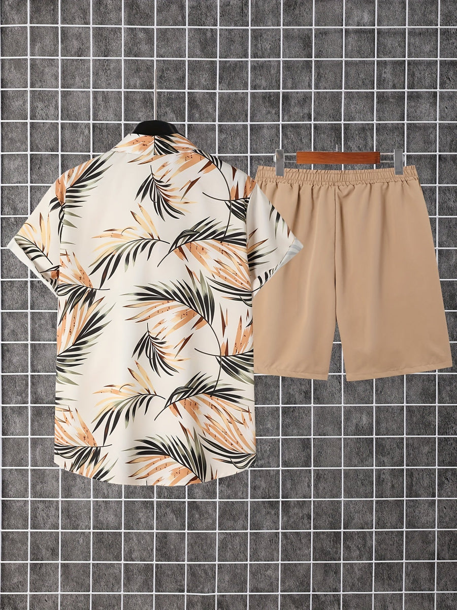 Afslappet sommeroutfit til mænd - Skjorte med palmeprint & shorts - Strand- og feriestil