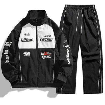 Ensemble de Survêtement Homme Style Racing Col Montant Fermeture Éclair
