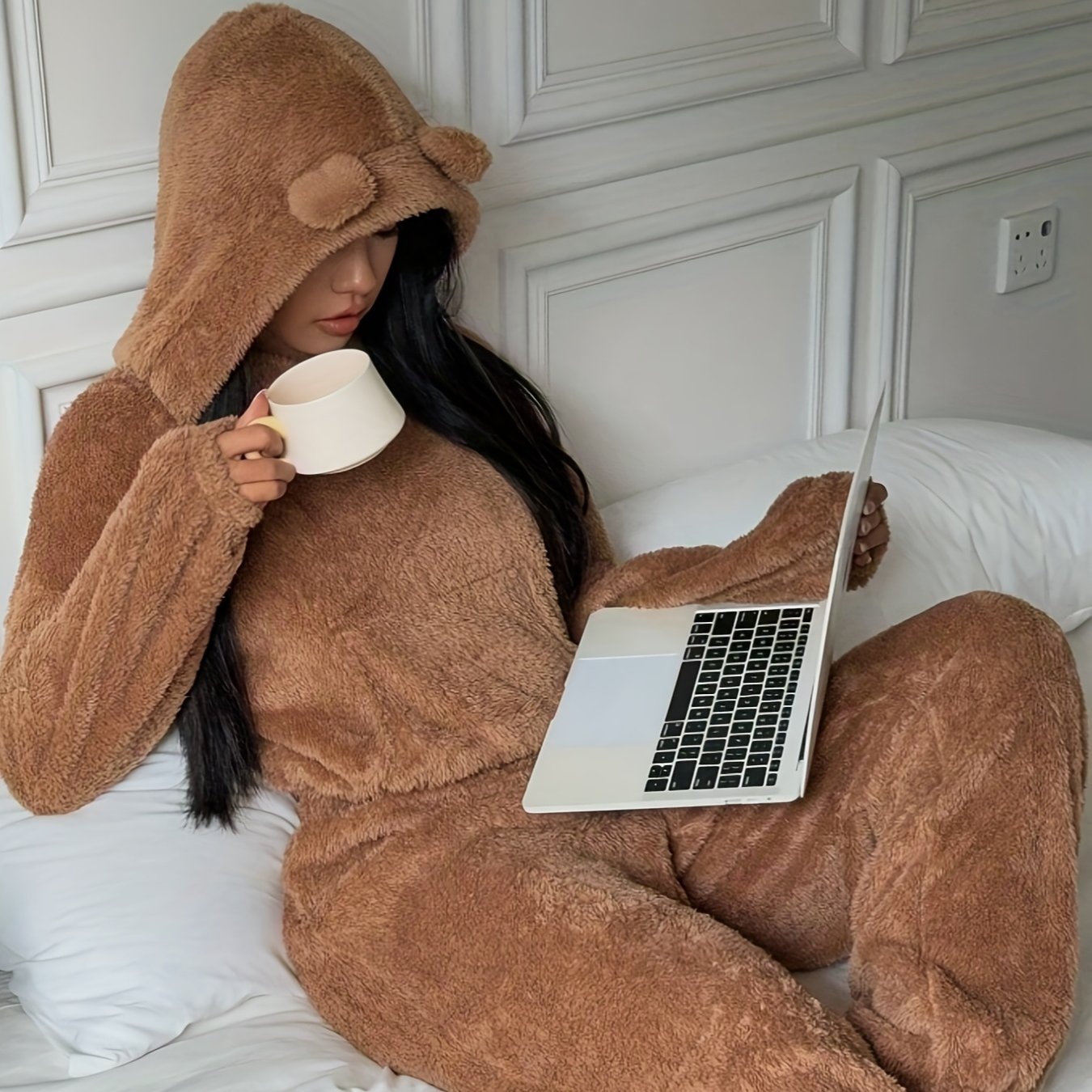 Ensemble d'intérieur Femme Doux à Capuche et Pantalon Large avec Oreilles