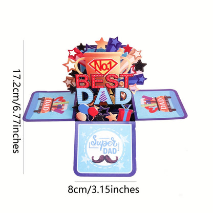 Tarjeta Pop-Up 3D Día del Padre para Hombre – Tarjeta de Felicitación Sorpresa de Cumpleaños, Estilo Festivo Súper Papá