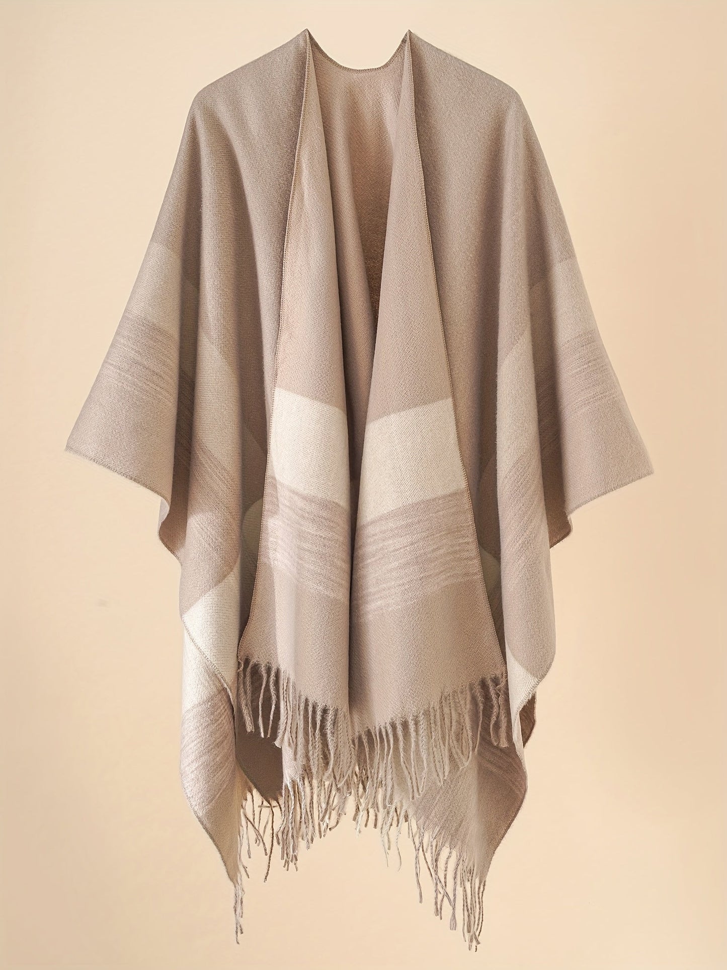 Women's Fringe Trim Open Front Poncho Cape