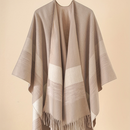 Women's Fringe Trim Open Front Poncho Cape