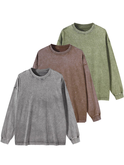 Sweat-shirt unisex lavé col rond décontracté à manches longues effet délavé