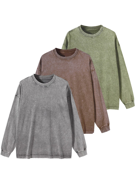 Sweat-shirt unisex lavé col rond décontracté à manches longues effet délavé