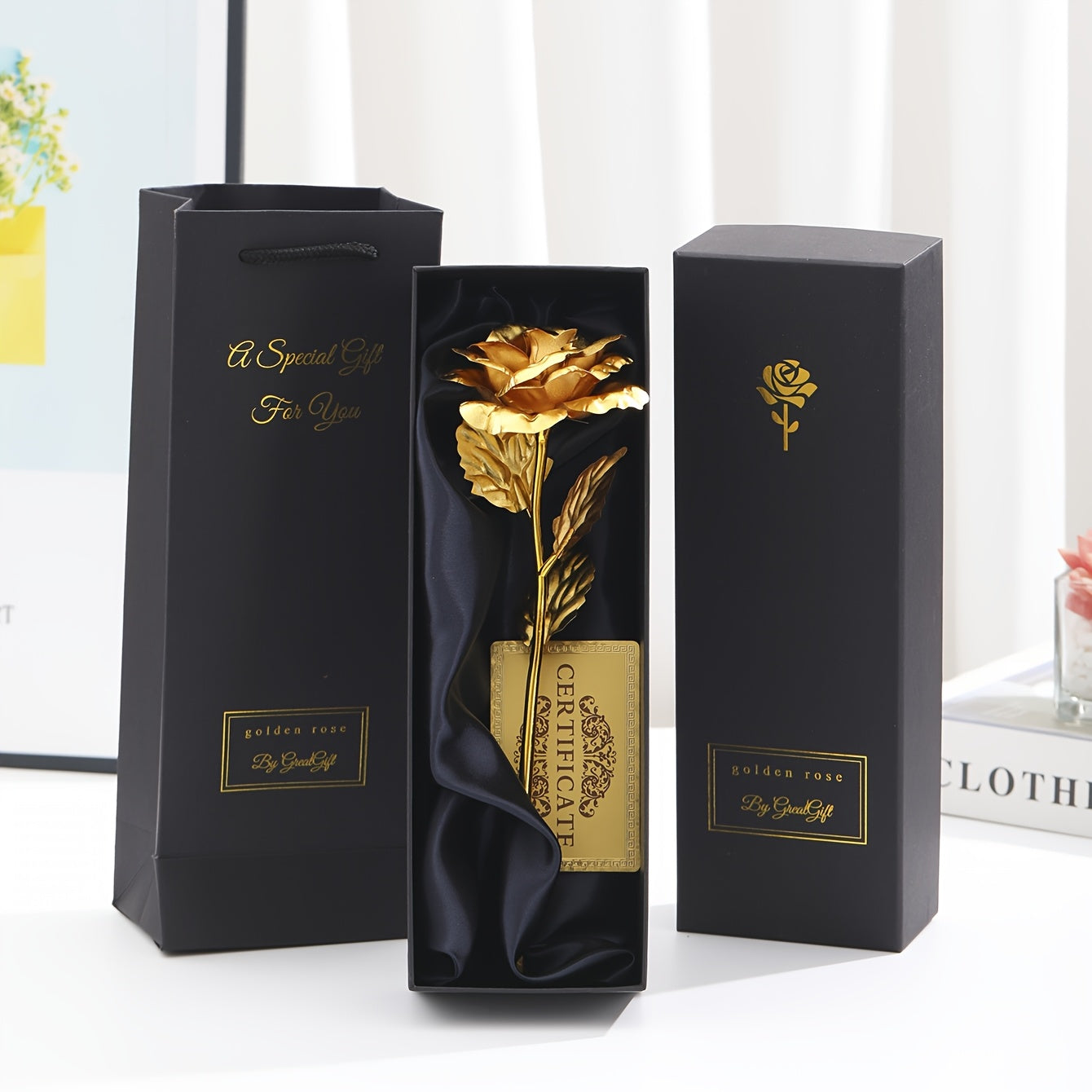 Rose décorative en coffret cadeau – Idée cadeau romantique pour femme – Objet d’ornement élégant