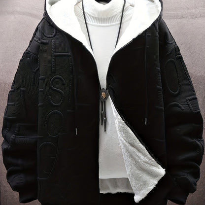 Veste à capuche doublée polaire Homme Noir motif texturé zippée