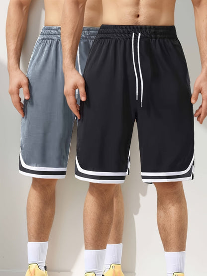 Lässige Herren Basketball-Sportshorts, 2er-Pack, mit Kordelzug, ideal für Training und Alltag