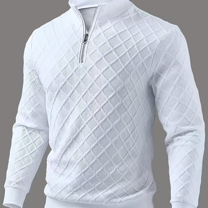 Pull homme blanc texturé à col montant zippé