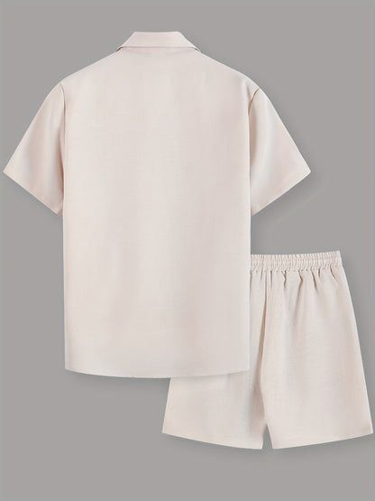 Ensemble décontracté haut et short pour homme, style été, col à revers, idéal loisirs et vacances