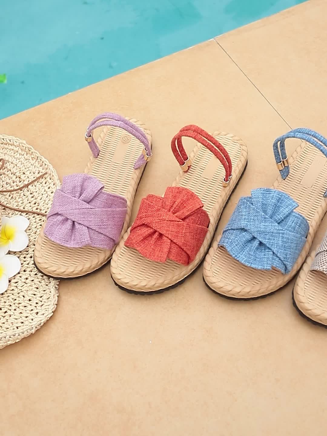 Sandales d'été pour femme à bride cheville et nœud décoratif – Style décontracté chic