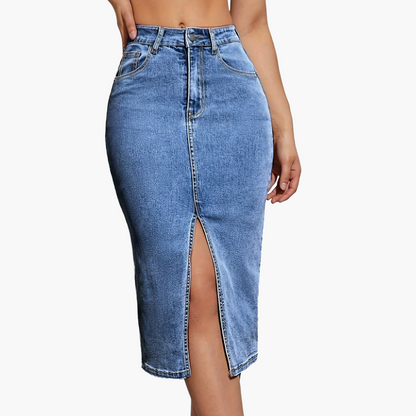Højhalset pencilskørt med slids til kvinder, casual chic stil, ideel til sommeren