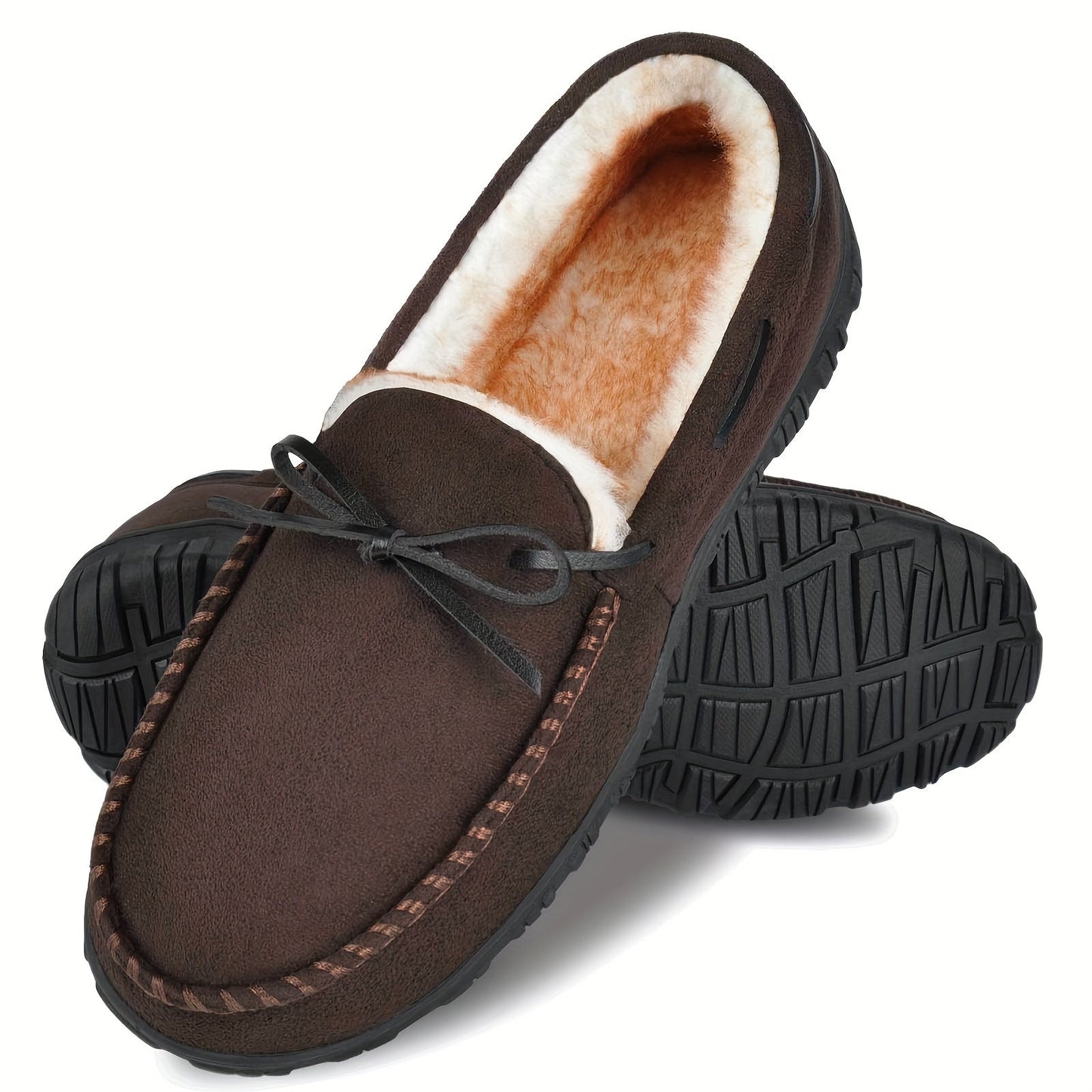 Chausson Mocassin Homme Doublé Façon Fourrure Noir Marron Beige