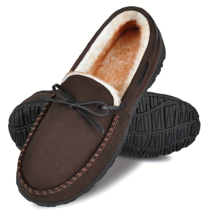 Chausson Mocassin Homme Doublé Façon Fourrure Noir Marron Beige