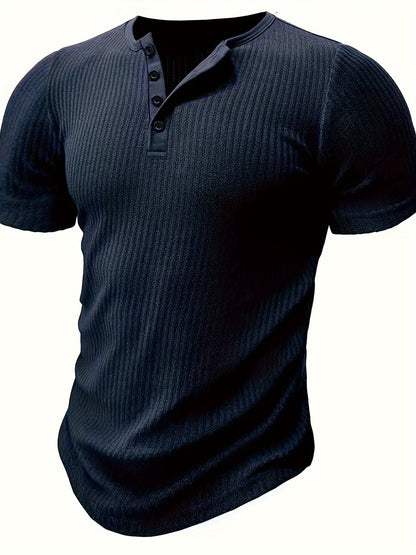 T-shirt henley à rayures décontracté pour homme – Idéal pour l'été et les loisirs