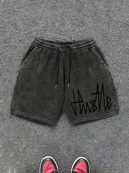 Short homme casual style urbain avec imprimé "Hustle" – idéal pour le streetwear et la détente
