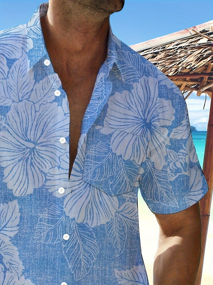 Herresommer-skjorte med blomsterprint i hawaiisk stil – afslappet pasform, ideel til sommer og fritid