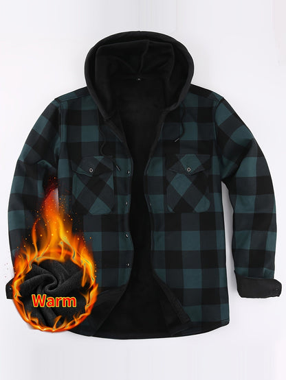 Chemise à Carreaux Homme avec Capuche, Doublure Chaude, Manches Longues