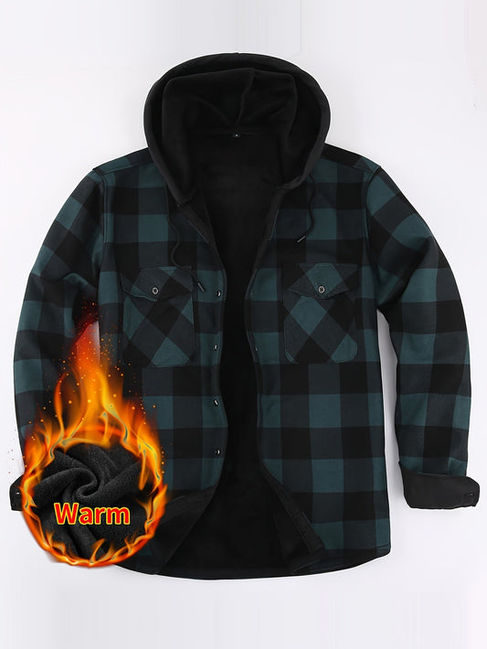Chemise à Carreaux Homme avec Capuche, Doublure Chaude, Manches Longues