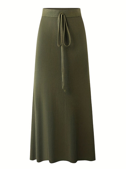 Lange damesrok met hoge taille, casual elegante stijl met ceintuur