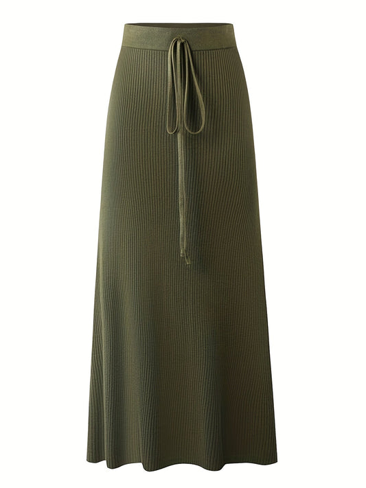 Lange damesrok met hoge taille, casual elegante stijl met ceintuur
