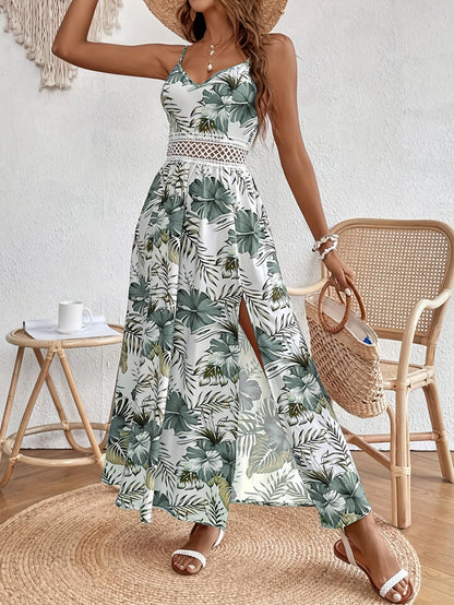 Elegant lang kjole til kvinder med blomsterprint og stropper til sommer og ferie