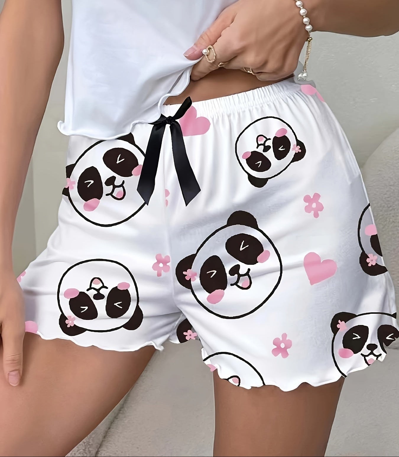 Short de pyjama décontracté pour femme avec motif panda kawaii, idéal pour la nuit et la détente