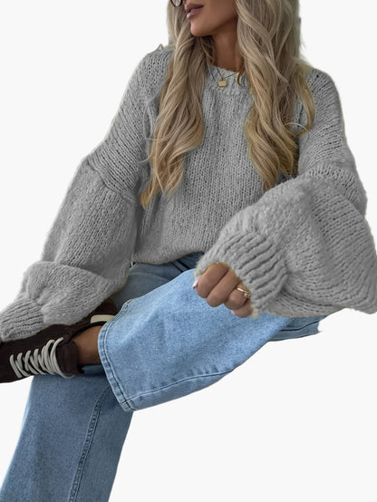 Jersey casual mujer mangas abullonadas estilo urbano otoño invierno