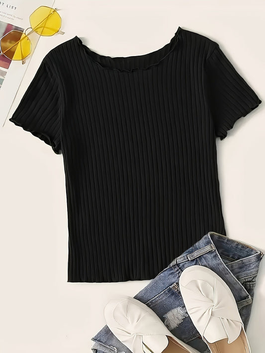 T-shirt femme à manches courtes style côtelé chic quotidien