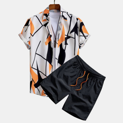 Afslappet herresæt med grafisk stil, kortærmet skjorte og shorts til sommer