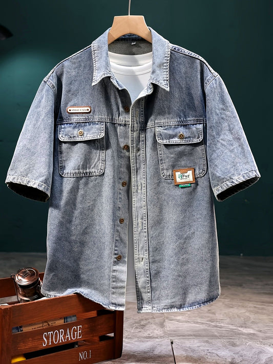 Kortærmet skjorte til mænd, afslappet urban vintage stil