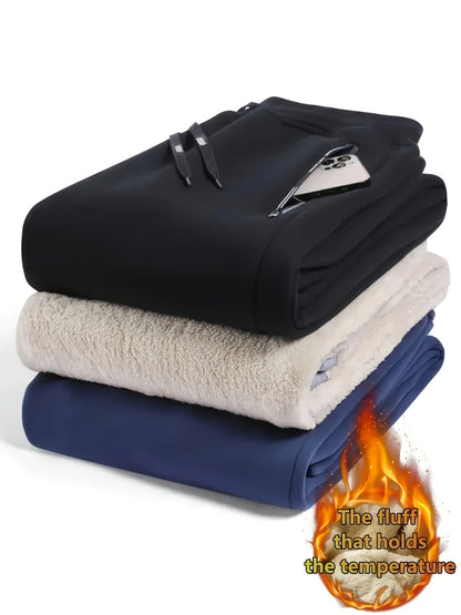 Lot de 3 Pantalons de Survêtement Polaire Homme, Élastique, Doublure Chaude, Poches Zippées, Bleu Marine, Noir et Gris Clair