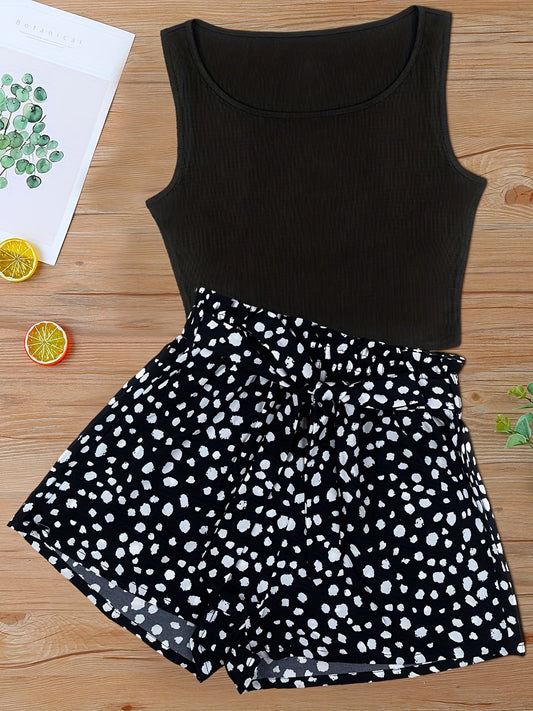 Ensemble Débardeur et Short Taille Haute Imprimé Femme Style Élégant Été
