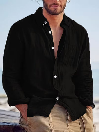 Chemise décontractée pour homme à manches longues style plage – Idéale pour sorties et vacances