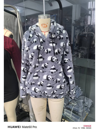 Sweat à Capuche Molletonné Motif Ethnique Beige et Marron avec Poche Kangourou