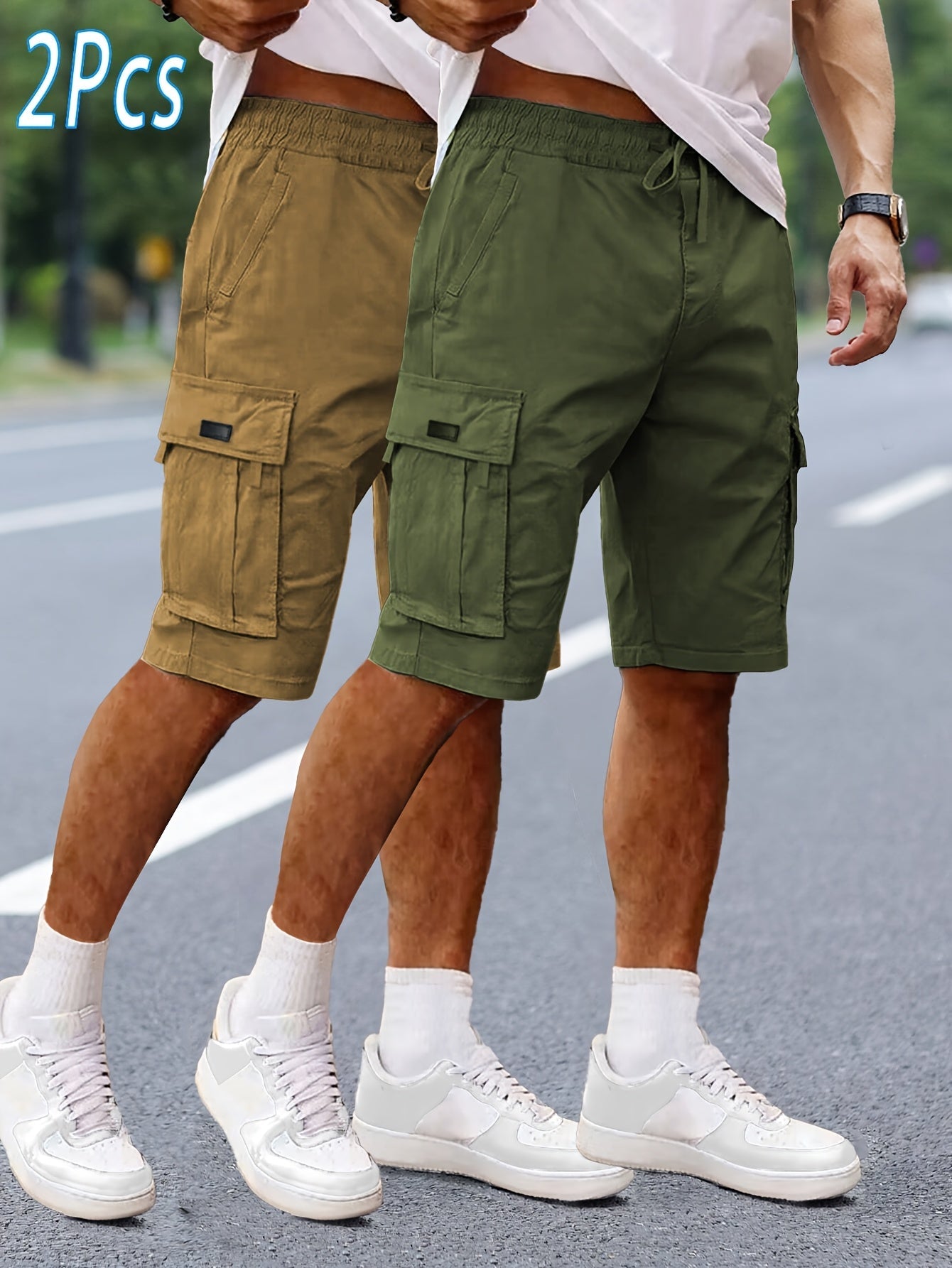 Shorts cargo casual da uomo 2 pezzi, stile urbano e versatile, ideali per il tempo libero e le attività all'aperto