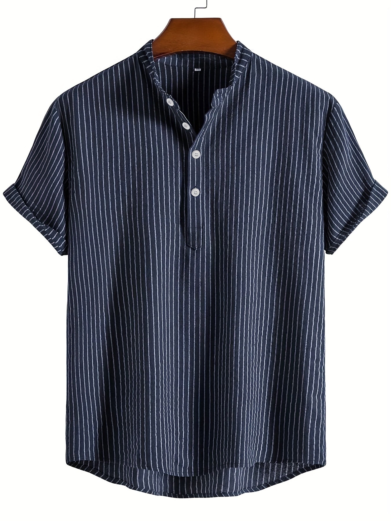 Chemise décontractée à rayures col mao pour homme - Style tendance et confortable