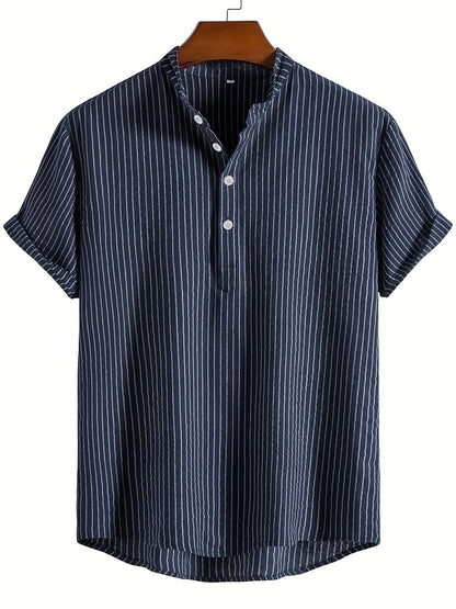 Chemise décontractée à rayures col mao pour homme - Style tendance et confortable