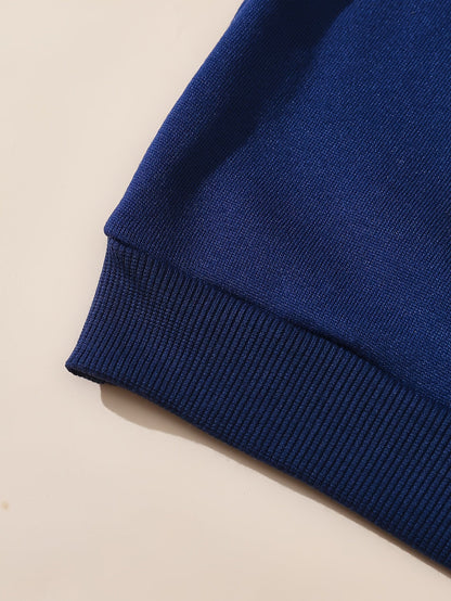 Sweat-shirt col polo bleu marine avec motif "NEW YORK" devant