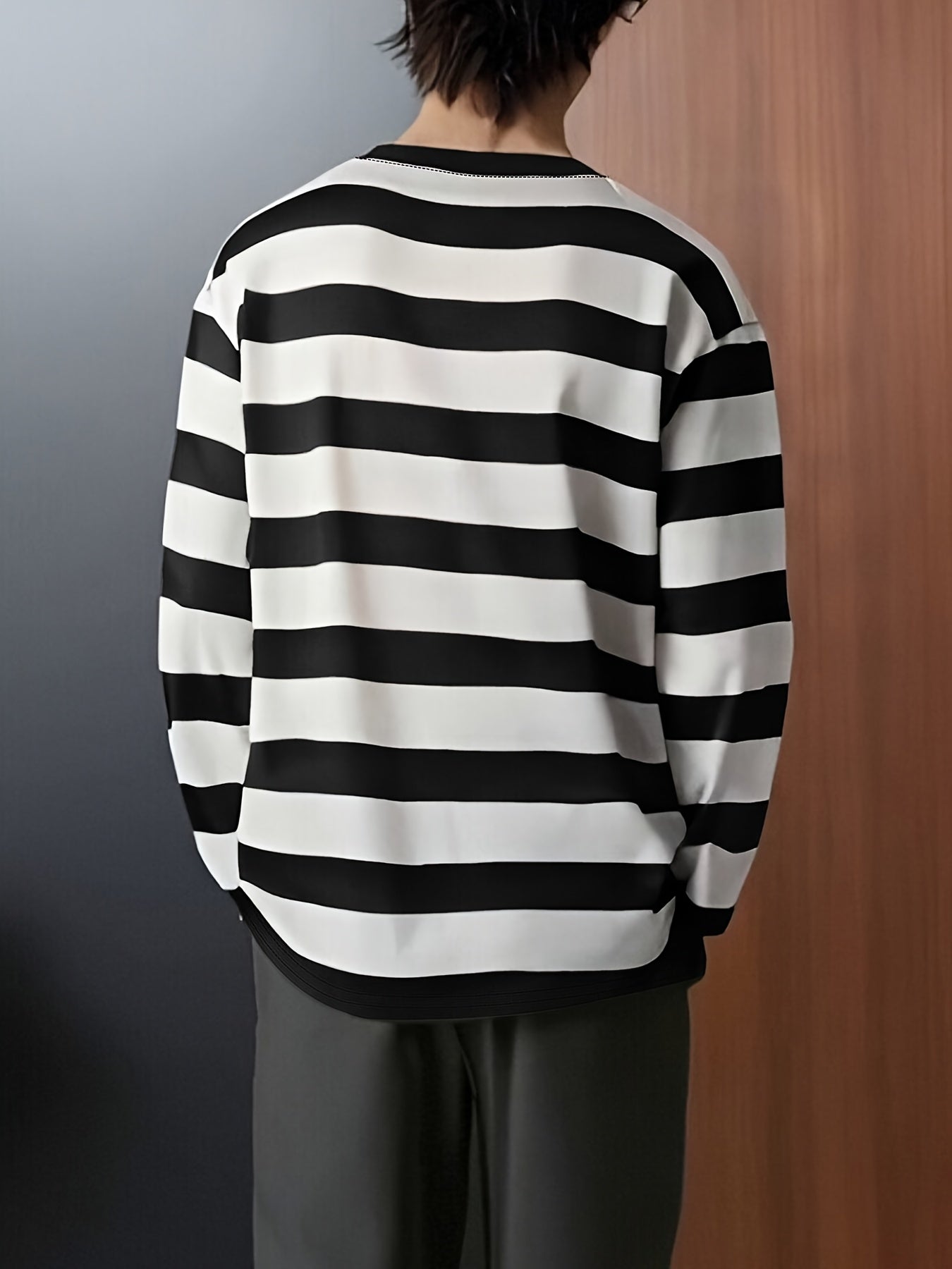 T-shirt Homme Manches Longues Rayé Col Rond Décontracté