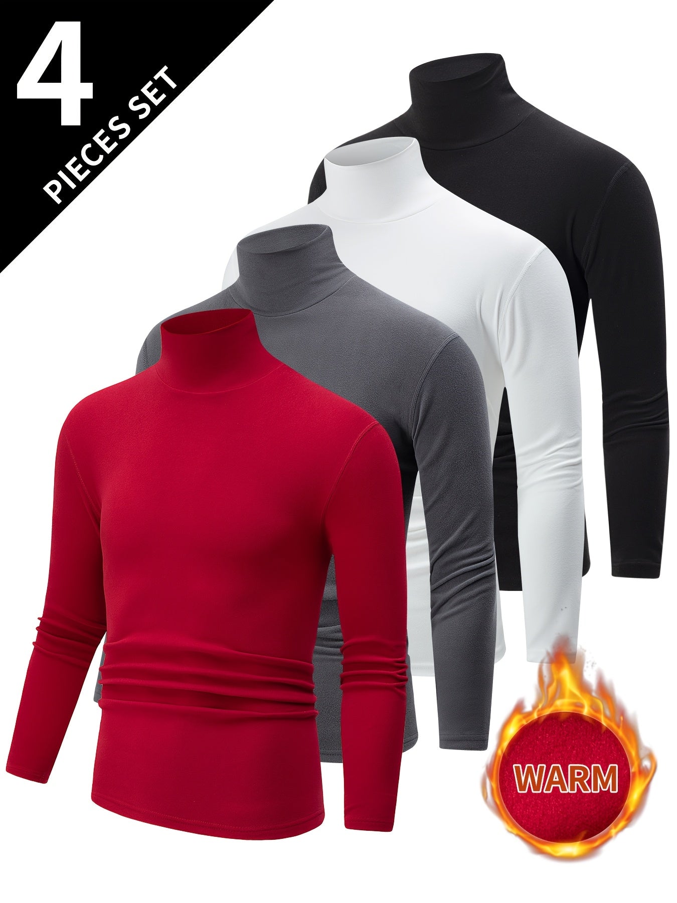Lot de 4 Pulls Col Roulé Homme Manches Longues Couleurs Assorties