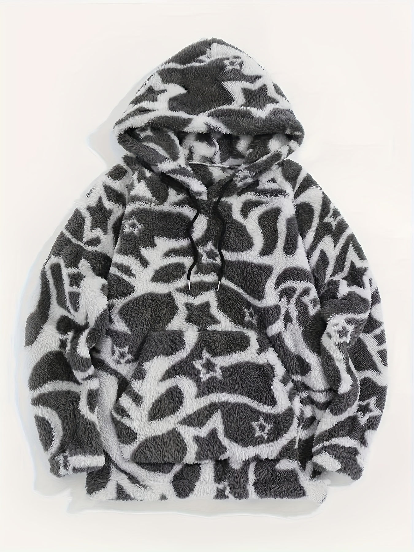 Sweat à Capuche Molletonné Motif Ethnique Beige et Marron avec Poche Kangourou