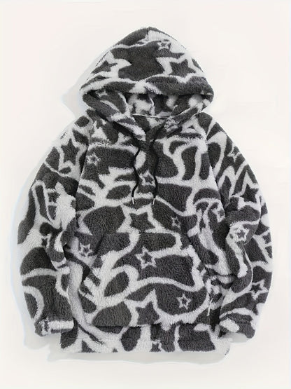 Sweat à Capuche Molletonné Motif Ethnique Beige et Marron avec Poche Kangourou