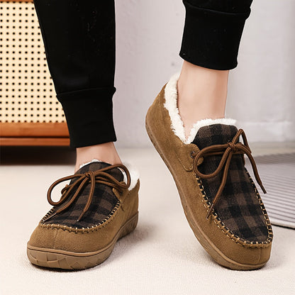 Mocassins Chaussons Doublés à Carreaux Marron pour Homme