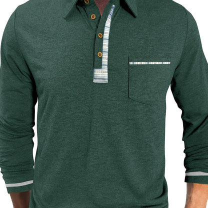 Polo Homme Manches Longues Détails Ethniques Boutons Beige
