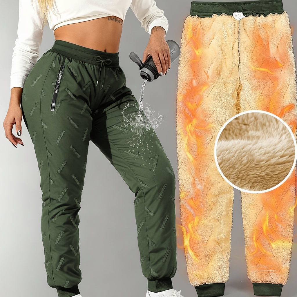 Pantalon de jogging femme doublé polaire chaud à taille élastique